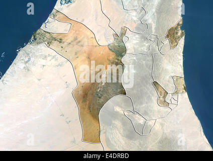 Emirat Sharjah, Vereinigte Arabische Emirate, Echtfarben-Satellitenbild Stockfoto