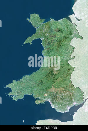 Wales, Vereinigtes Königreich, Echtfarben-Satellitenbild Stockfoto