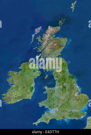 Britischen Inseln, Echtfarben-Satellitenbild. Britischen Inseln, Satellitenbild. Die Insel Großbritannien umfasst England (centr Stockfoto
