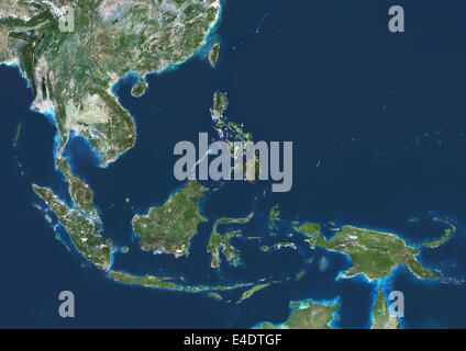 Südost-Asien, Echtfarben-Satellitenbild. Südostasien-Echtfarben-Satellitenbild. Dieses Bild wurde von Acqui Daten zusammengestellt. Stockfoto