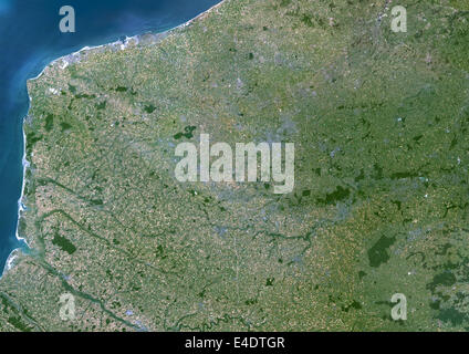 Nord - Region Pas-De-Calais, Frankreich, Echtfarben-Satellitenbild. Region Nord-Pas-de-Calais, Frankreich, Echtfarben-Satellitenbild Stockfoto