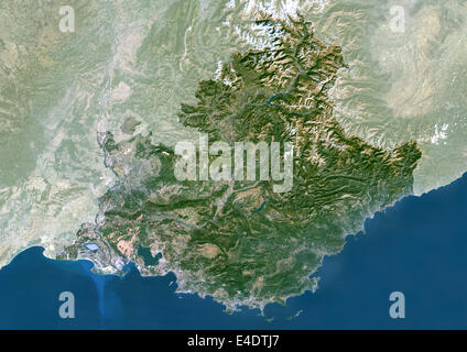 Provence-Alpes-Côte d ' Azur Region, Frankreich, Echtfarben Satellitenbild mit Maske. Region Provence - Alpes - Côte d ' Azur, Frankreich, Stockfoto