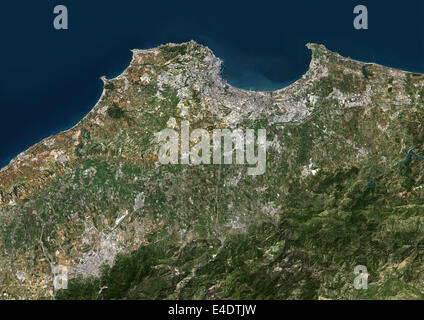 Alger, Algerien, Echtfarben-Satellitenbild. Algier, Algerien. Echtfarben-Satellitenbild von Algier, der Hauptstadt und größten c Stockfoto