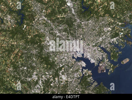 Baltimore, Maryland, Usa, Echtfarben-Satellitenbild. Baltimore, Maryland, USA. Echtfarben-Satellitenbild der Stadt Balt Stockfoto