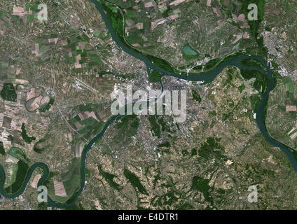 Belgrad, Serbien, Echtfarben-Satellitenbild. Belgrad, Serbien. Echtfarben-Satellitenbild von Belgrad, Hauptstadt Stadt Serbiens Stockfoto