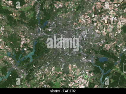 Berlin, Deutschland, Echtfarben-Satellitenbild. Berlin, Deutschland. Echtfarben-Satellitenbild von Berlin, Hauptstadt Deutschlands. C Stockfoto