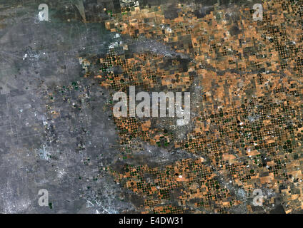 Landwirtschaft, Texas, Usa, Echtfarben-Satellitenbild. Echtfarben-Satellitenbild von Central Pivot bewässerte Felder in Texas, USA Stockfoto
