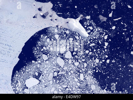 Weddellmeer, Antarktis, Echtfarben-Satellitenbild. Weddel-Meer, Antarktis, Echtfarben-Satellitenbild. Packeis schmilzt in s Stockfoto