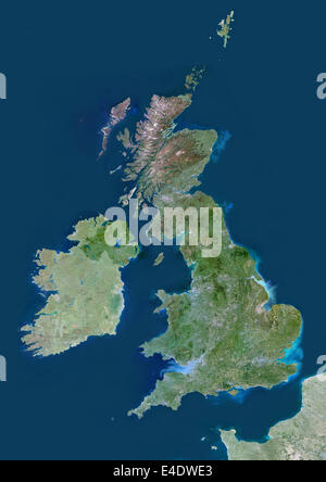 Vereinigtes Königreich, Europa, Echtfarben-Satellitenbild mit Maske. Satelliten-Ansicht des Vereinigten Königreichs (mit Maske). Dieses Bild wurde Stockfoto