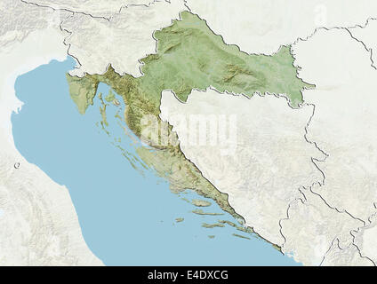 Kroatien, Reliefkarte mit Rand und Maske Stockfoto