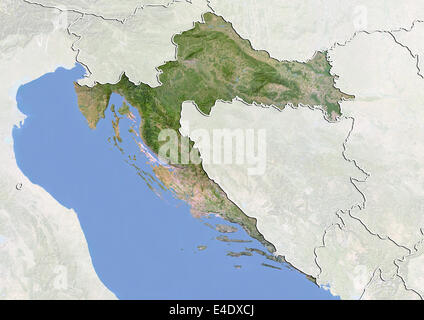 Kroatien, Satellitenbild mit Relief-Effekt, mit Rand und Maske Stockfoto