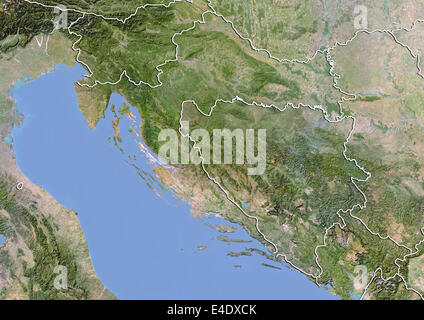 Kroatien und Bosnien und Herzegowina, Satellitenbild mit Relief-Effekt, mit Rand Stockfoto
