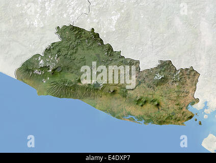 El Salvador, Satellitenbild mit Relief-Effekt, mit Rand und Maske Stockfoto