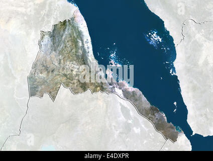 Eritrea, Echtfarben-Satellitenbild mit Rand und Maske Stockfoto