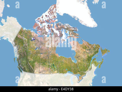 Kanada, Satellitenbild mit Relief-Effekt, mit Grenzen der Provinzen Stockfoto