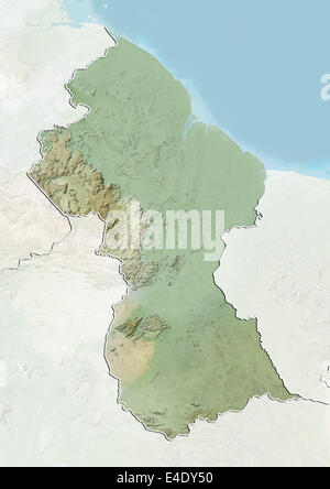 Guyana, Reliefkarte mit Rand und Maske Stockfoto