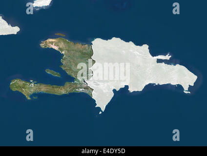 Haiti, Echtfarben-Satellitenbild mit Rand und Maske Stockfoto