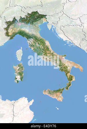 Italien, Satellitenbild mit Relief-Effekt, mit Rand und Maske Stockfoto
