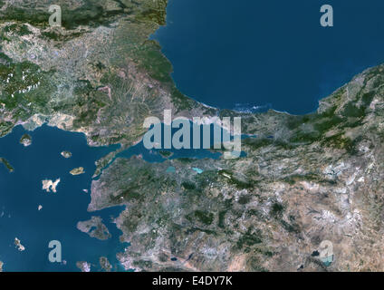Meer von Marmara, Türkei, Echtfarben-Satellitenbild. Echtfarben-Satellitenbild von das Meer von Marmara, Binnenmeer, conn Stockfoto
