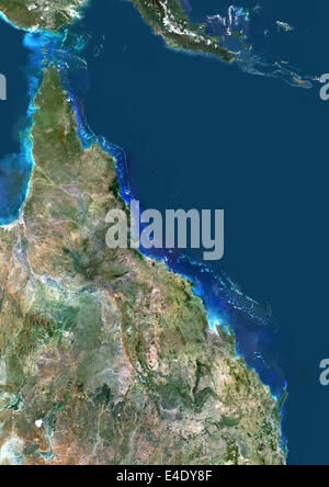 Great Barrier Reef, Australien, Echtfarben-Satellitenbild. Echtfarben-Satellitenbild des Great Barrier Reef in Australien. Stockfoto