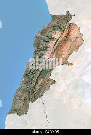 Libanon, Satellitenbild mit Relief-Effekt, mit Rand und Maske Stockfoto