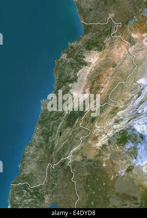 Libanon, Echtfarben-Satellitenbild mit Rand Stockfoto