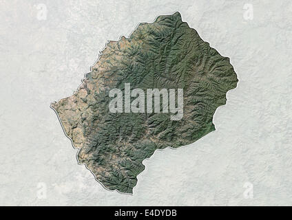 Lesotho, Satellitenbild mit Relief-Effekt, mit Rand und Maske Stockfoto