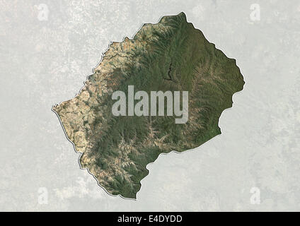 Lesotho, Echtfarben-Satellitenbild mit Rand und Maske Stockfoto
