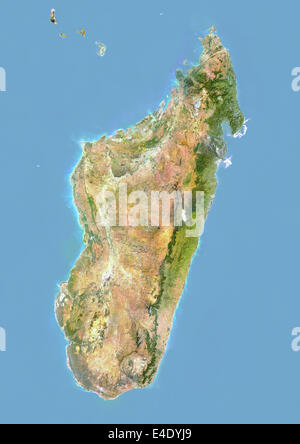 Madagaskar, Satellitenbild mit Relief-Effekt, mit Rand Stockfoto