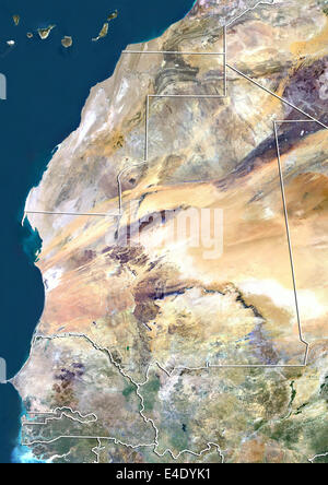 Mauretanien, Echtfarben-Satellitenbild mit Rand Stockfoto