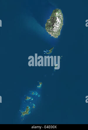 St. Vincent und die Grenadinen, Echtfarben-Satellitenbild mit Rand Stockfoto