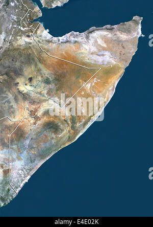 Somalia, Echtfarben-Satellitenbild mit Rand Stockfoto