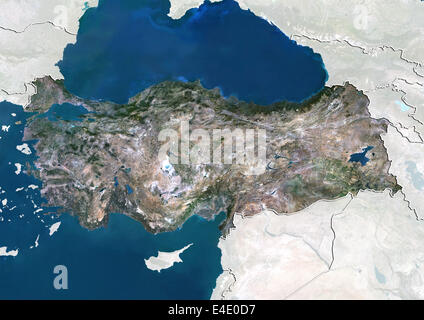 Türkei, Echtfarben-Satellitenbild mit Rand und Maske Stockfoto