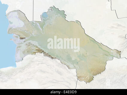 Turkmenistan, Reliefkarte mit Rand und Maske Stockfoto