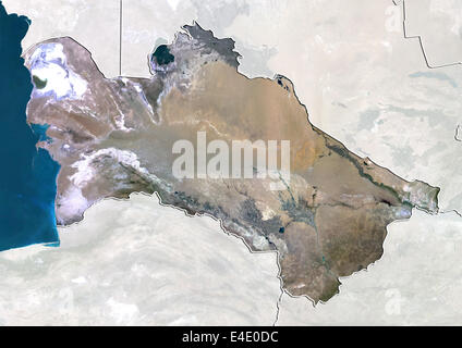 Turkmenistan, Echtfarben-Satellitenbild mit Rand und Maske Stockfoto