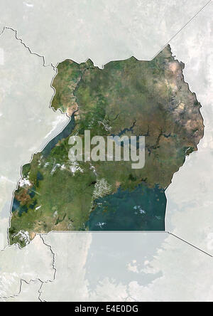 Uganda, Echtfarben-Satellitenbild mit Rand und Maske Stockfoto