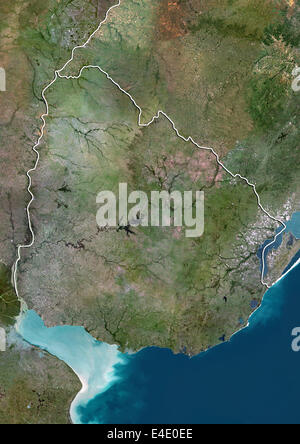 Uruguay, Echtfarben-Satellitenbild mit Rand Stockfoto