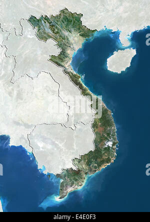 Vietnam, Echtfarben-Satellitenbild mit Rand und Maske Stockfoto