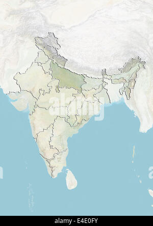 Indien und der Bundesstaat Uttar Pradesh, Reliefkarte Stockfoto
