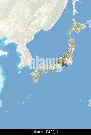 Japan und die Region Chubu, Satellitenbild mit Relief-Effekt Stockfoto