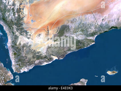 Jemen, Echtfarben-Satellitenbild mit Rand Stockfoto