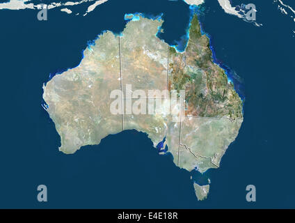 Australien und der Bundesstaat Queensland, Echtfarben-Satellitenbild Stockfoto