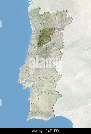 Portugal und der Bezirk von Viseu, Satellitenbild mit Relief-Effekt Stockfoto