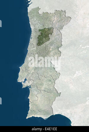 Portugal und der Bezirk von Viseu, Echtfarben-Satellitenbild Stockfoto