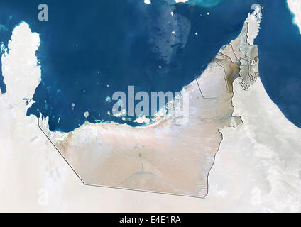 Vereinigte Arabische Emirate und das Emirat Sharjah, Echtfarben-Satellitenbild Stockfoto