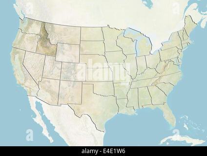Vereinigten Staaten und der Bundesstaat Idaho, Reliefkarte Stockfoto