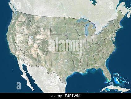 Vereinigten Staaten und des Staates Kansas, Echtfarben-Satellitenbild Stockfoto
