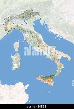 Italien und Sizilien, Satellitenbild mit Relief-Effekt Stockfoto