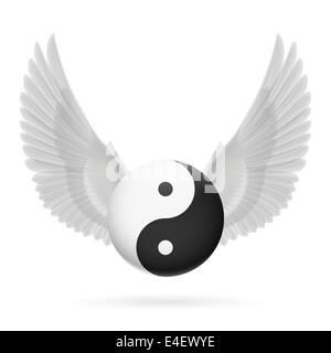 Traditionellen chinesischen Yin-Yang-symbol mit weißen Flügeln Stockfoto