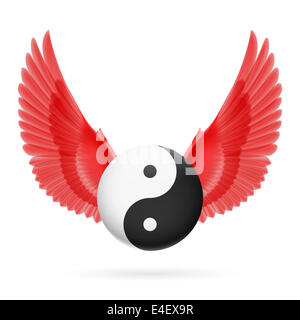 Traditionellen chinesischen Yin-Yang-symbol mit roten Flügeln Stockfoto